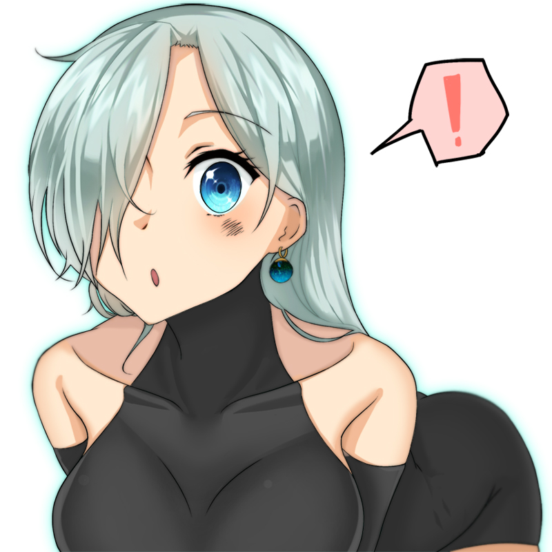 !, 1girl, 2692hd, blue_eyes, earrings, elizabeth_liones, hair_over_one_eye, jewelry