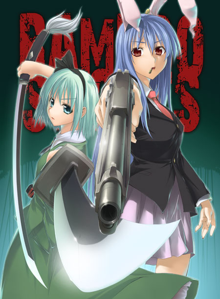 black_lagoon, blue_hair, brown_eyes, bunny_ears, bunnygirl, cigarette, dress, dual_wielding