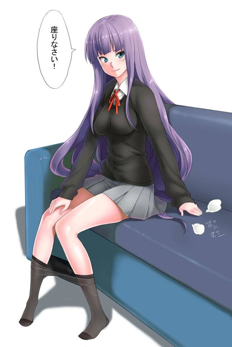 come_hither, couch, feet, green_eyes, legs, long_hair, miniskirt, original