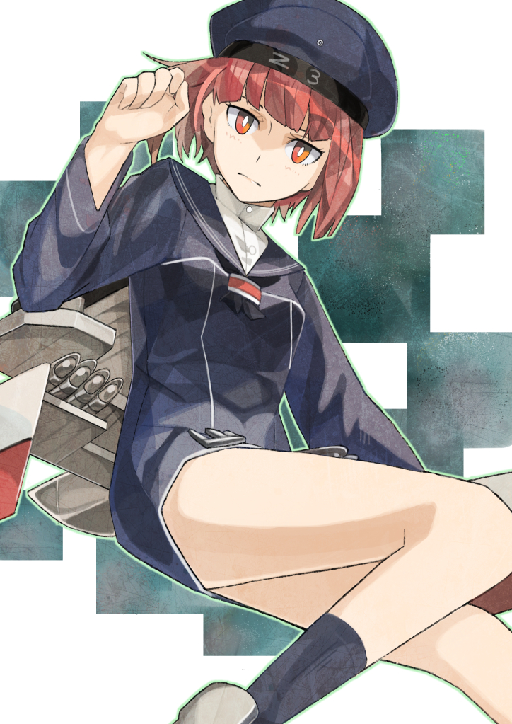 1girl, alternate_eye_color, blush, clothes_writing, expressionless, hat, kantai_collection, long_sleeves