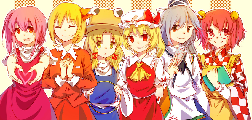 6+girls, ^_^, aki_shizuha, ascot, blonde_hair, book, bow, closed_eyes