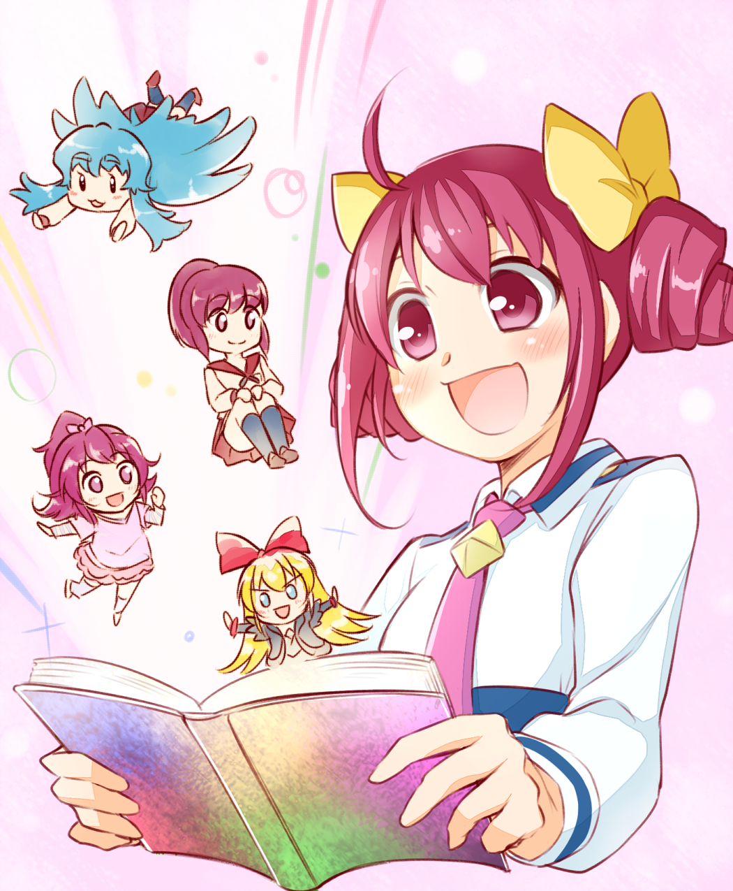 5girls, aida_mana, aino_megumi, arakawa_tarou, blonde_hair, blue_eyes, blue_hair, blush
