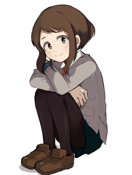 1girl, black_legwear, boku_no_hero_academia, brown_eyes, brown_hair, pantyhose, school_uniform, shina_000, uraraka_ochako, white_background