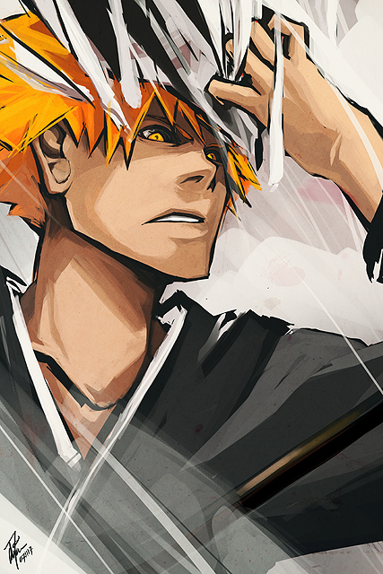 1boy, black_sclera, bleach, bust, colin_tan, kurosaki_ichigo, mask, mask_removed