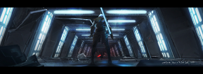 2boys, battle, colin_tan, darth_vader, energy_sword, faceoff, galen_marek, hallway