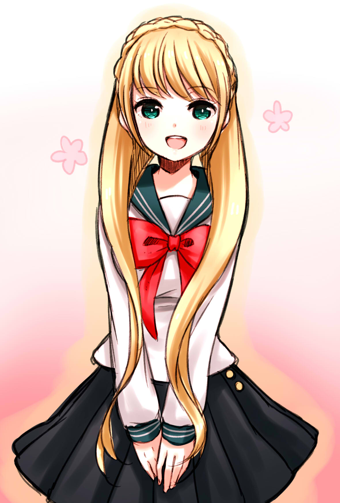 1girl, alternate_costume, alternate_hairstyle, aqua_eyes, blonde_hair, blush, braid, dangan_ronpa