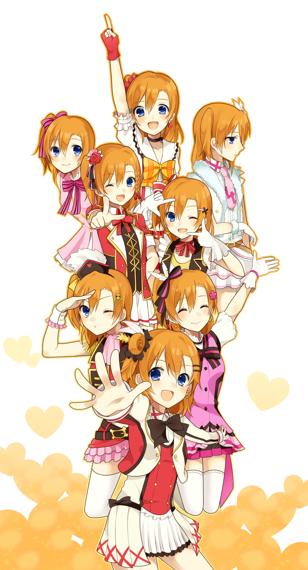 blue_eyes, bokura_no_live_kimi_to_no_life, bokura_wa_ima_no_naka_de, bow, chisumi, closed_eyes, dancing_stars_on_me!, finger_frame
