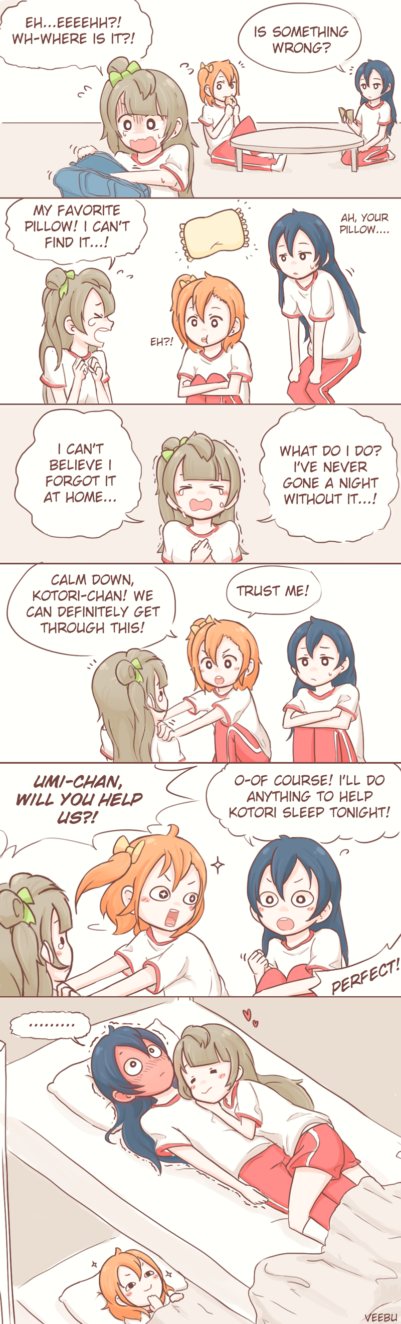 3girls, absurdres, blush, comic, crying, english, full-face_blush, gym_uniform