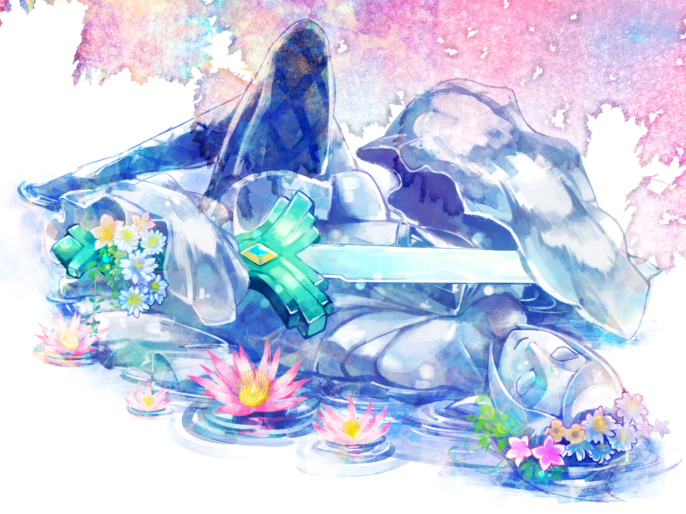 blue_eyes, blue_hair, empty_eyes, fi, flower, hachimaru_(ediciusa), lying, skyward_sword