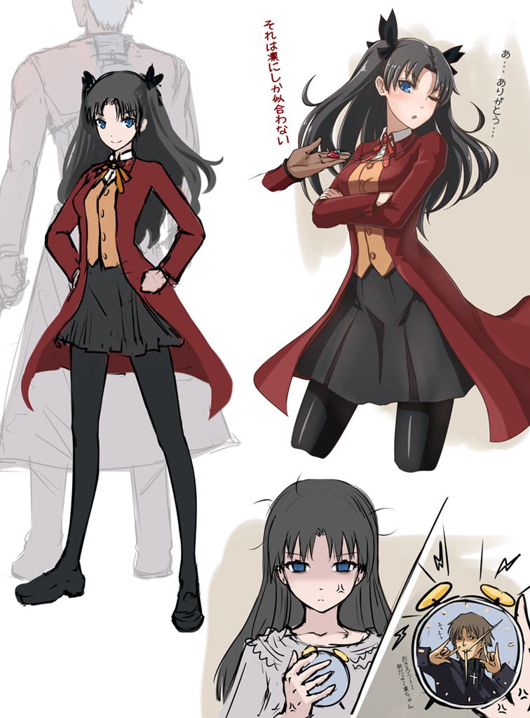 alarm_clock, ant_(fenixant), archer, black_hair, black_legwear, blue_eyes, clock, fate/stay_night