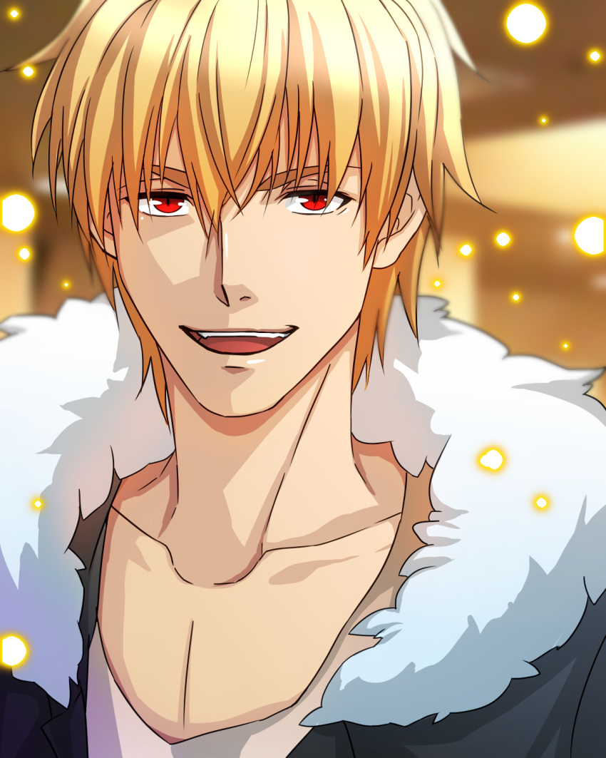 1boy, blonde_hair, dairii, fate/stay_night, fate_(series), fur_collar, gilgamesh, highres