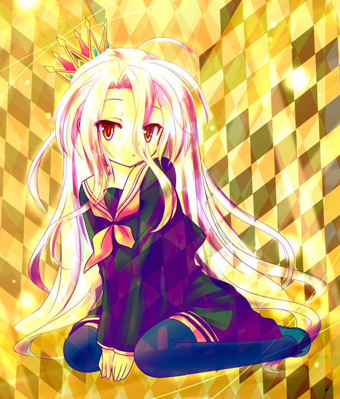 1girl, :<, akino_sakura, between_legs, crown, hand_between_legs, long_hair, no_game_no_life