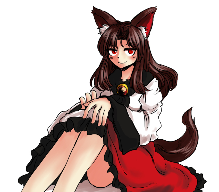 1girl, animal_ears, blush, brooch, brown_hair, collarbone, dress, highres