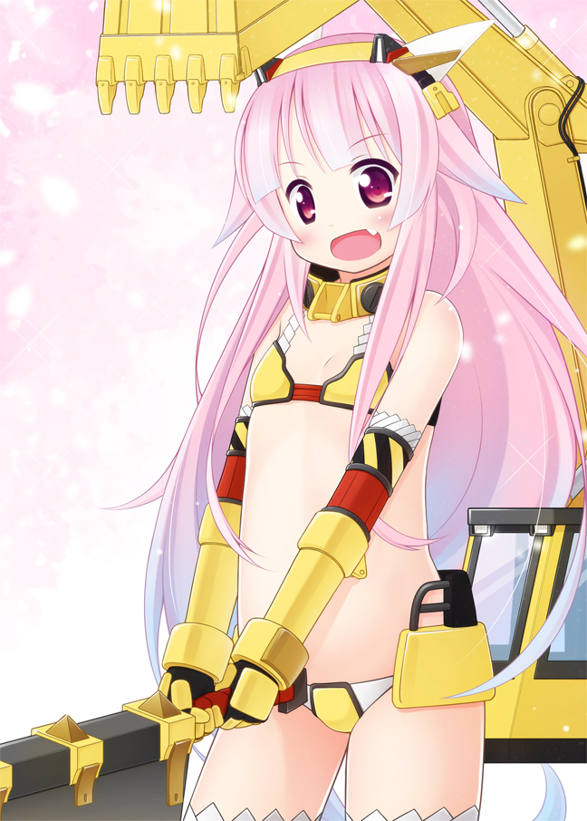1girl, drag_shovel_(ole_tower), elbow_gloves, gloves, inuarashi, long_hair, mini_excavator_(ole_tower), ole_tower
