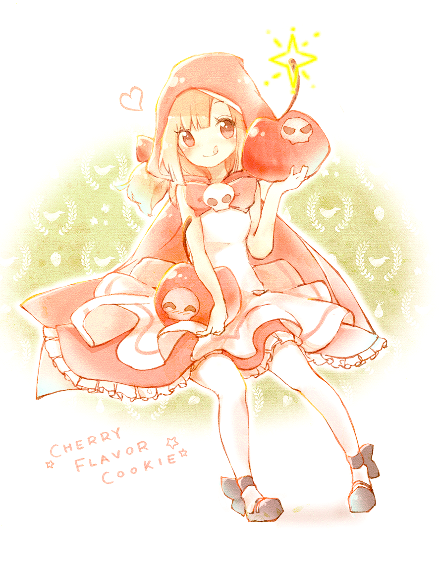 1girl, :q, blonde_hair, character_name, cherry, cherry_cookie, cielu, cookie_run