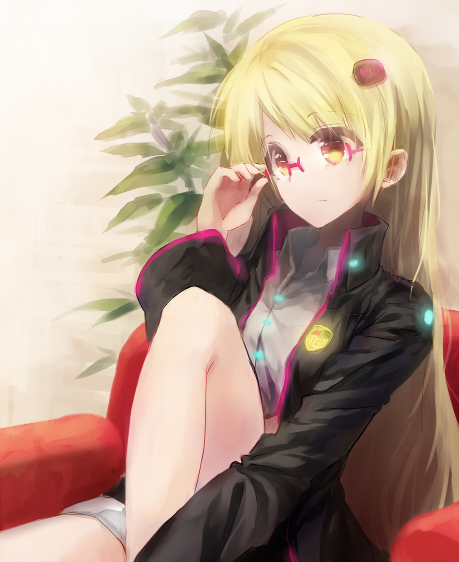 1girl, blonde_hair, commentary_request, dqn_(dqnww), glasses, hi-scool!_seha_girls, mega_drive_(hi-scool!_seha_girls), personification, red_eyes, sega