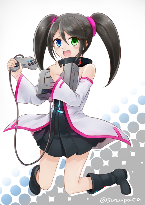 commentary_request, heterochromia, hi-scool!_seha_girls, personification, sega_saturn_(hi-scool!_seha_girls), suzuka_(rekkyo), twintails