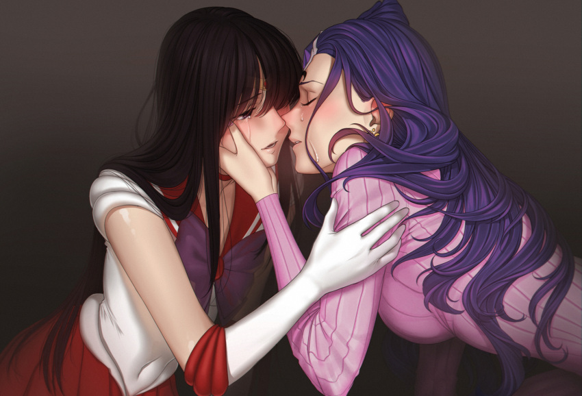 2girls, aconitea, bishoujo_senshi_sailor_moon, highres, hino_rei, incipient_kiss, koan_(sailor_moon), multiple_girls