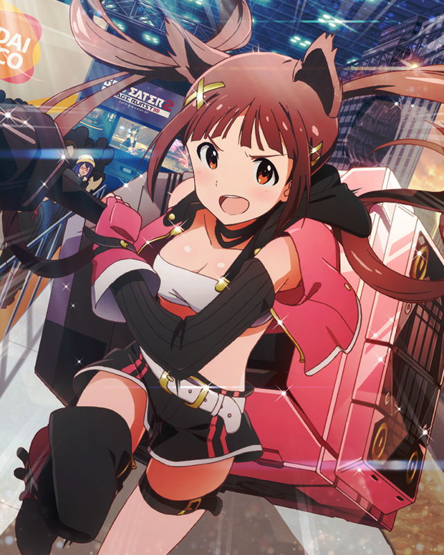1girl, animal_ears, artist_request, belt, black_legwear, brown_eyes, brown_hair, company_connection