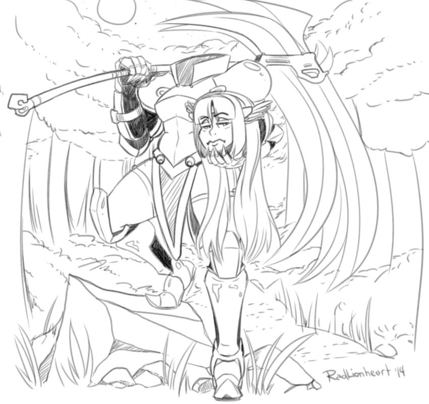 1girl, armor, disembodied_head, dullahan, full_armor, full_body, gauntlets, headless