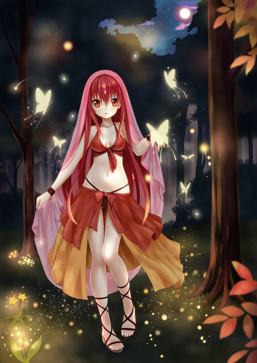 1girl, bikini, highres, long_hair, original, red_eyes, redhead, setona_(daice), solo, swimsuit