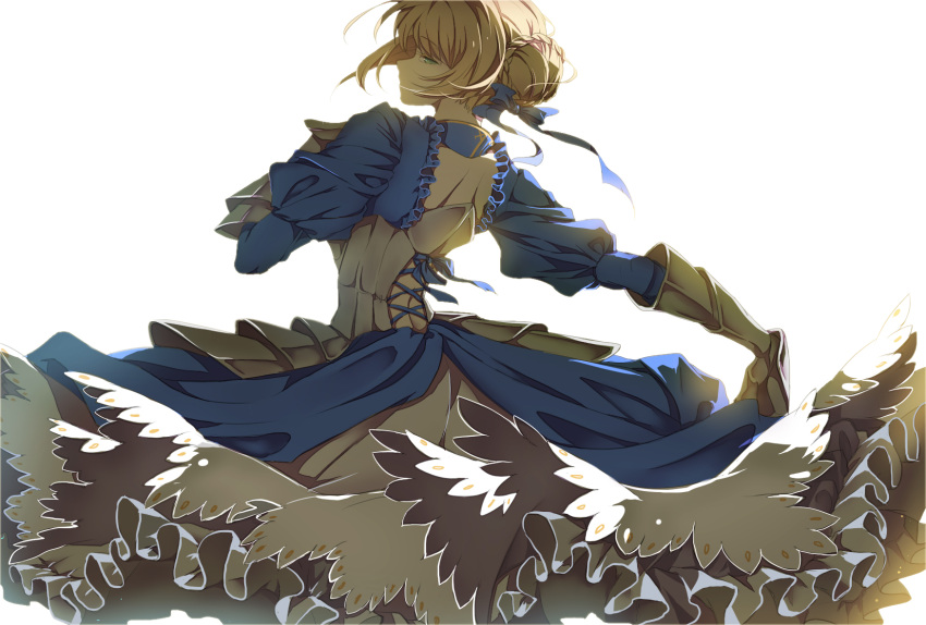1girl, adapted_costume, armor, armored_dress, blonde_hair, cross-laced_clothes, far_eastern_funion, fate/stay_night