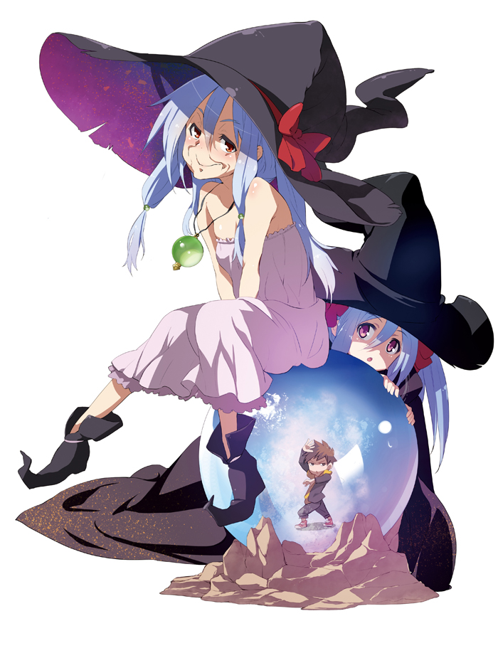 black_legwear, blue_hair, brown_hair, hair_between_eyes, hat, inue_shinsuke, long_hair, lulu_schoendoerffer