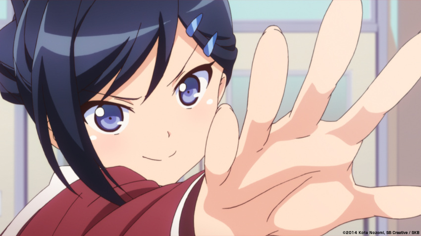 1girl, blue_eyes, blue_hair, colored, hair_ornament, hairpin, inou-battle_wa_nichijou-kei_no_naka_de, key_frame