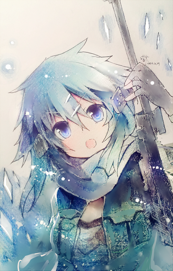 1girl, anti-materiel_rifle, blue_eyes, blue_hair, fingerless_gloves, gloves, gun, nekoko_(windcat429)