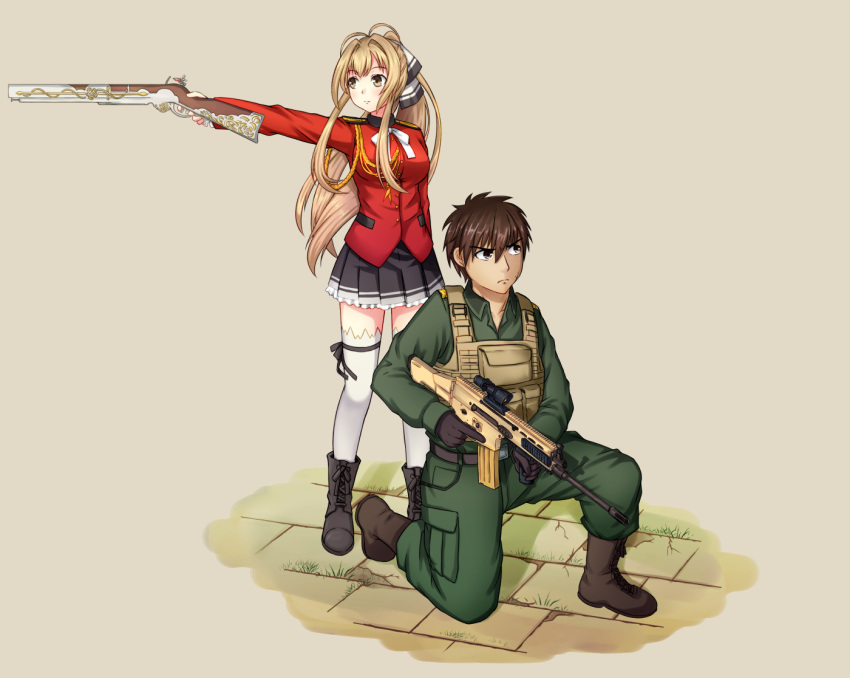 acog, amagi_brilliant_park, assault_rifle, boots, company_connection, creator_connection, crossover, epaulettes