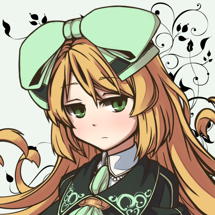 1girl, atelier_(series), atelier_shallie, blonde_hair, bow, expressionless, green_eyes, hair_bow