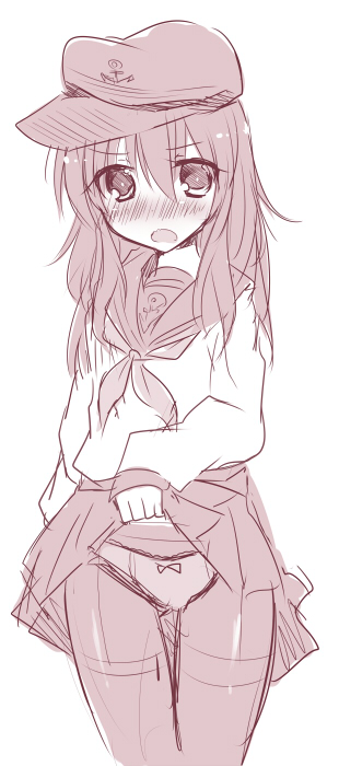 1girl, akatsuki_(kantai_collection), blush, hat, kantai_collection, kuriyuzu_kuryuu, long_hair, looking_at_viewer