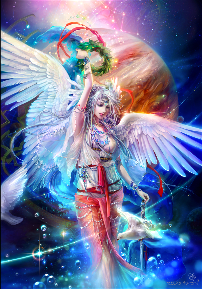 1girl, arm_up, armlet, bangle, beads, bird, bracelet, bubble