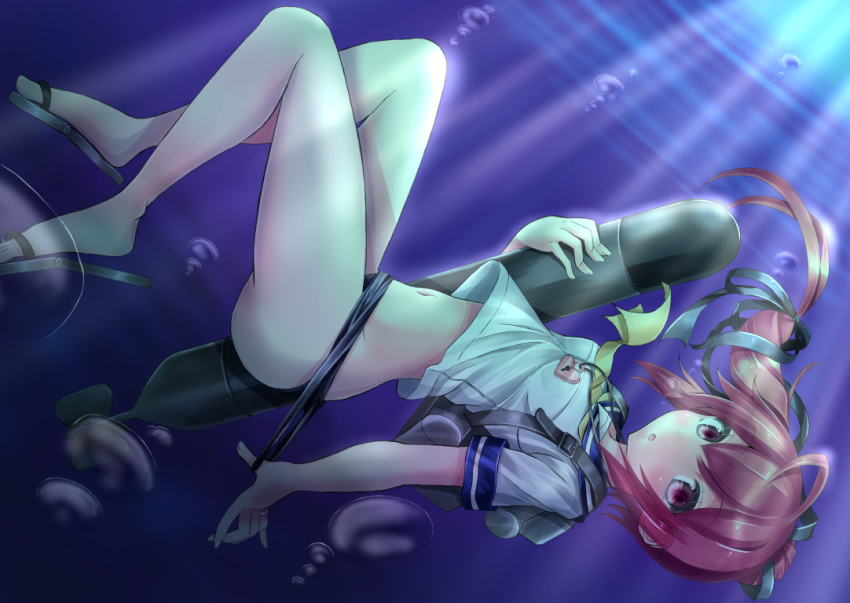 1girl, i-168_(kantai_collection), kantai_collection, konpotsu, long_hair, ponytail, red_eyes, redhead