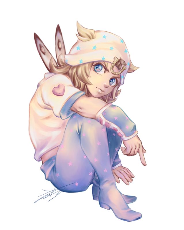 1boy, blonde_hair, chibi, feathers, guyai, hat, hoodie, johnny_joestar