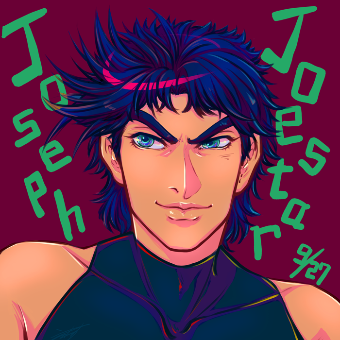 1boy, blue_eyes, blue_hair, guyai, jojo_no_kimyou_na_bouken, joseph_joestar_(young), sleeveless, sleeveless_turtleneck