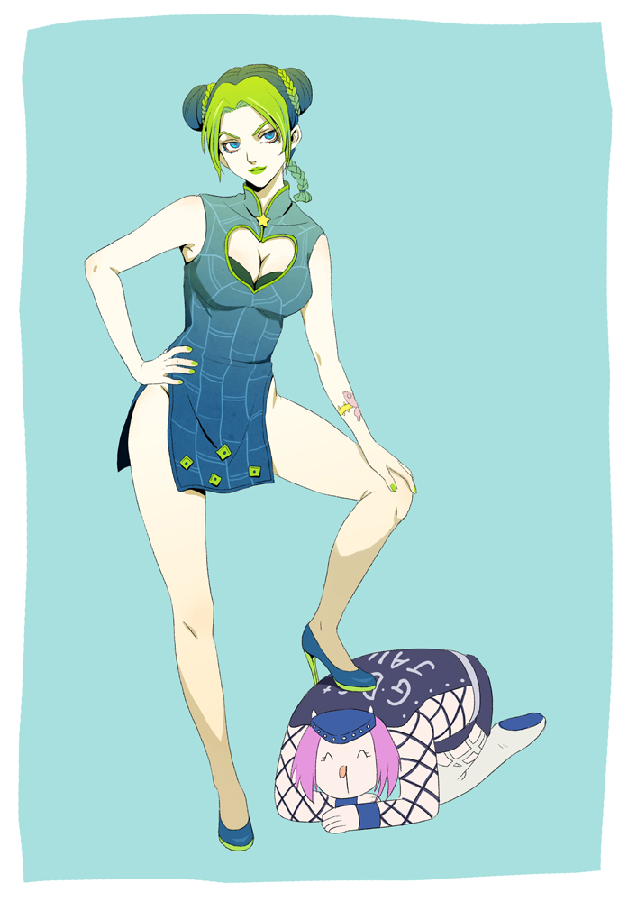1boy, 1girl, blue_eyes, blue_hair, butterfly, caicai_(cafacaicai), china_dress, chinese_clothes