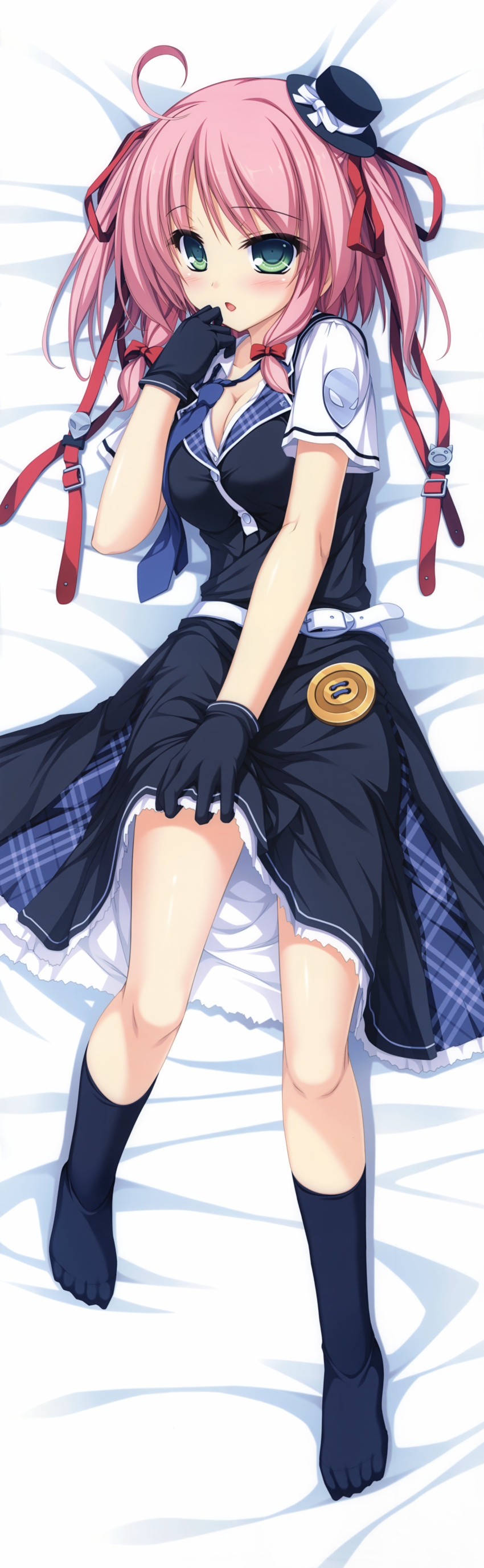 1girl, :o, absurdres, ahoge, belt, black_gloves, black_legwear, breasts