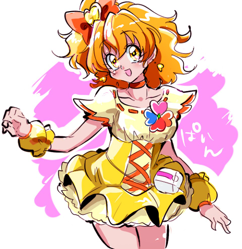 1girl, biho_(tsuinku), character_name, choker, cure_pine, earrings, fresh_precure!, hair_ornament