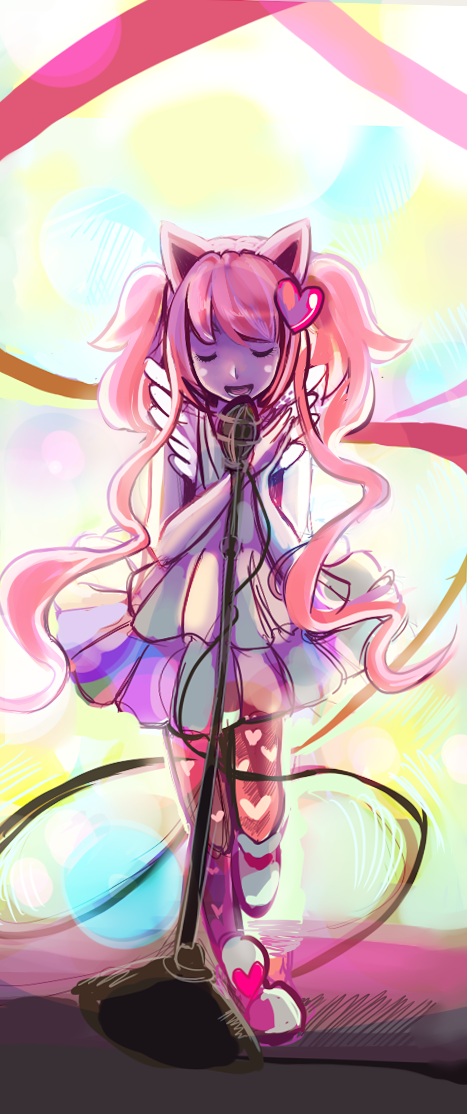 1girl, animal_ears, artist_request, cable, cat_ears, commentary, dress, hair_ornament