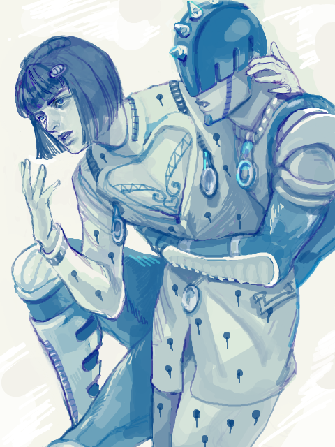2boys, blue, bruno_bucciarati, helmet, ichi_(fe1538), jojo_no_kimyou_na_bouken, multiple_boys, stand_(jojo)