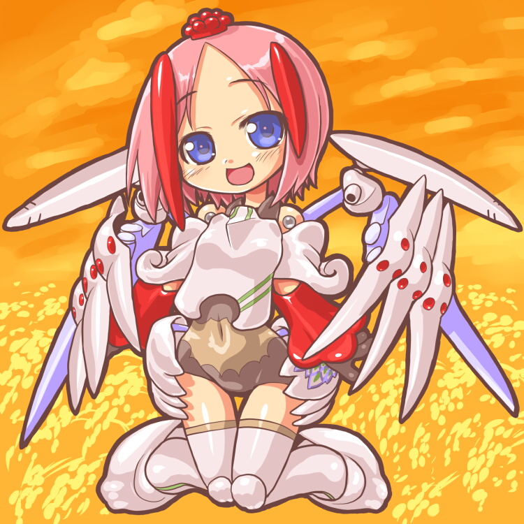 busou_shinki, chibi, dd_(artist), doll_joints, juvisy, mecha_musume, pink_hair, smile