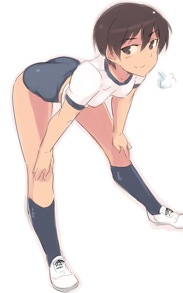 1girl, brown_hair, buruma, short_hair, solo, strike_witches, strike_witches_zero, tan, tomboy, wakamoto_tetsuko