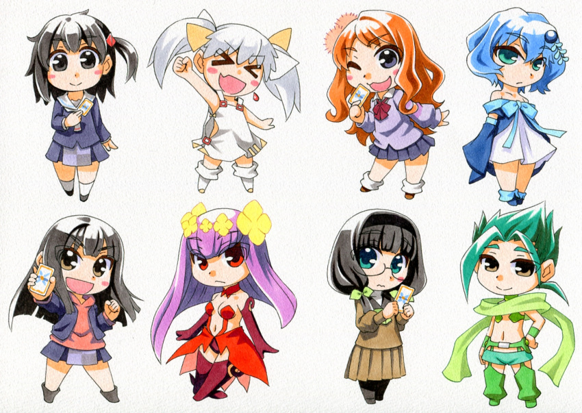 >:d, >_<, 6+girls, :d, ;d, air_punch, aoi_akira, aqua_eyes