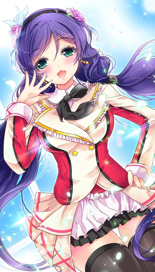 blush, green_eyes, long_hair, love_live!_school_idol_project, low_twintails, smile, thighighs, toujou_nozomi
