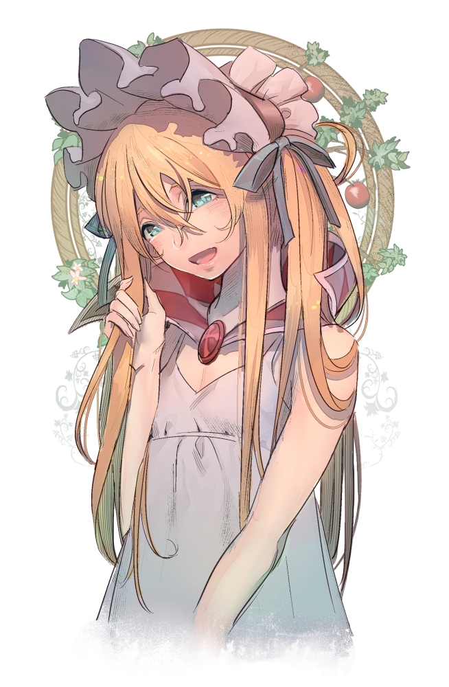 1boy, aqua_eyes, blonde_hair, crossdressinging, garakuta_omocha, headdress, long_hair, original
