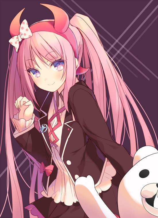 1girl, long_hair, looking_at_viewer, mayachi_(amuriya), pink_eyes, pink_hair, school_uniform, smile