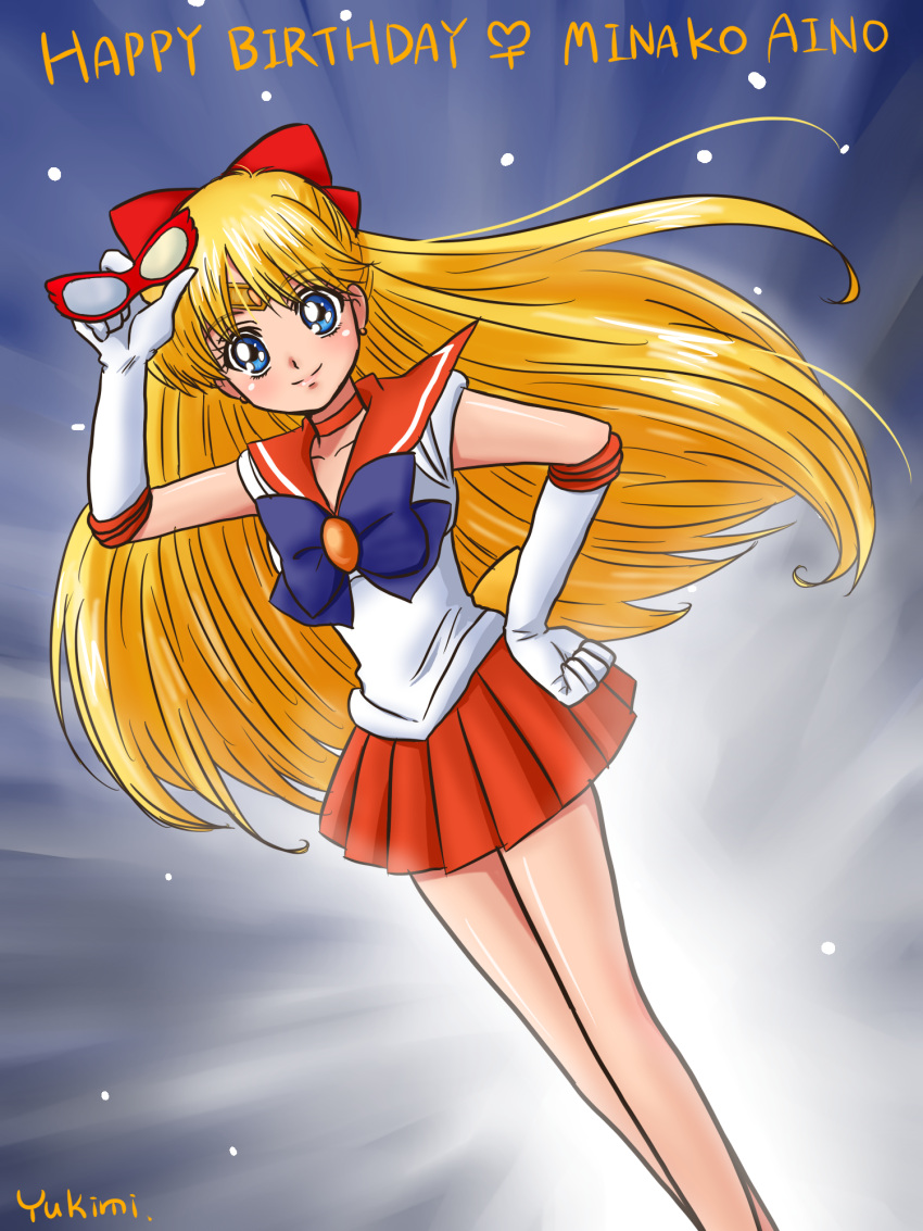 1girl, aino_minako, arm_up, bishoujo_senshi_sailor_moon, blonde_hair, blue_eyes, blush, bow