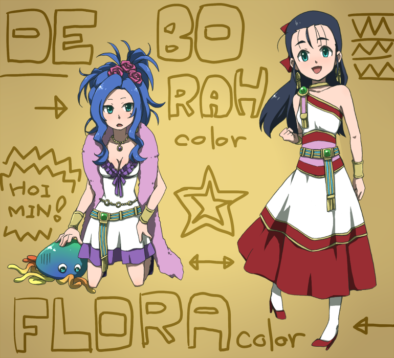 aqua_eyes, black_hair, blue_hair, breasts, cleavage, deborah, dragon_quest, dragon_quest_v