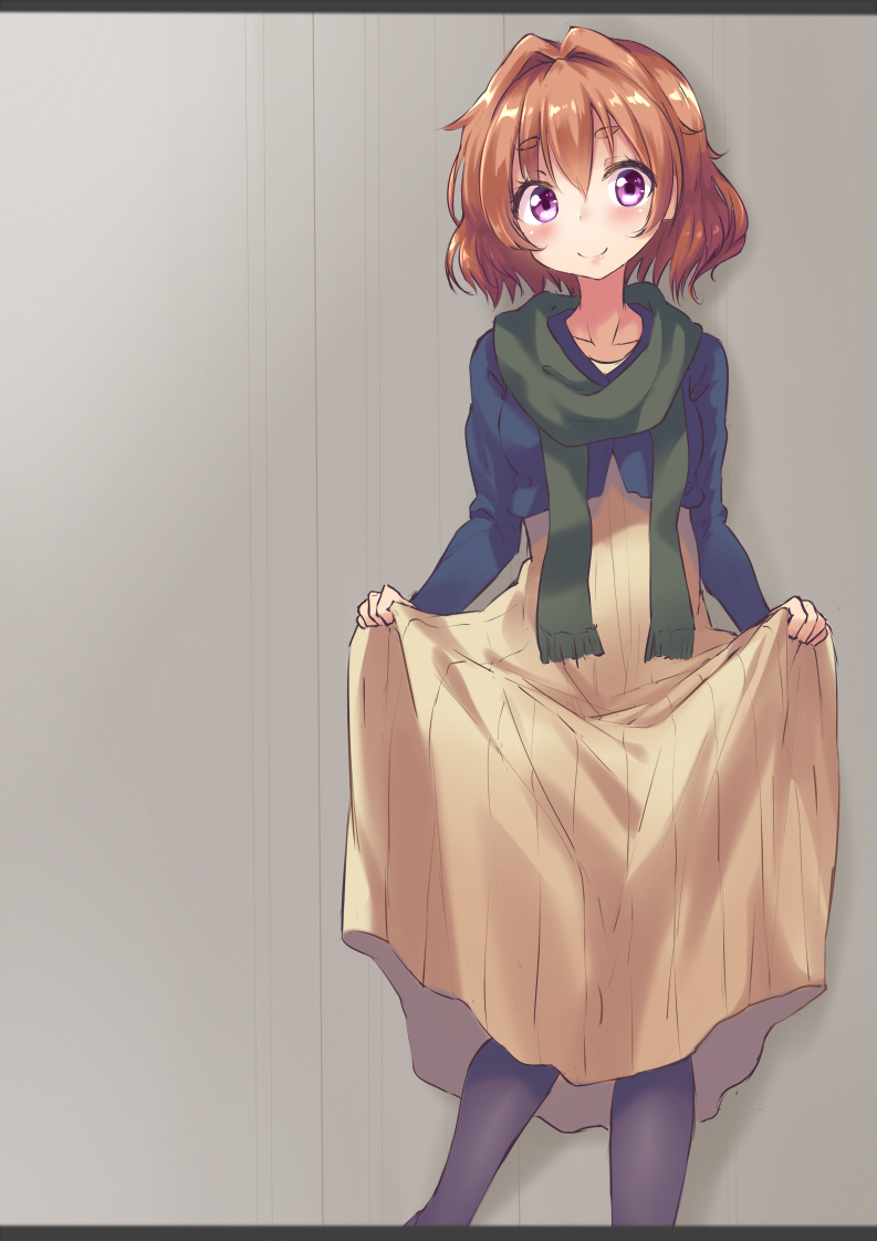 1girl, blazer, brown_hair, mikawaya, original, pantyhose, scarf, short_hair